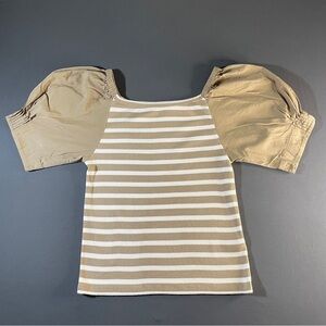 J. Crew Tan and Cream Striped Blouse